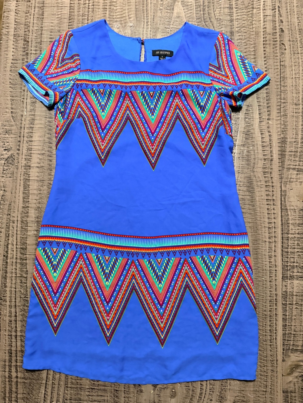 Jodi Kristopher Cobalt Blue Geometric Trim Dress